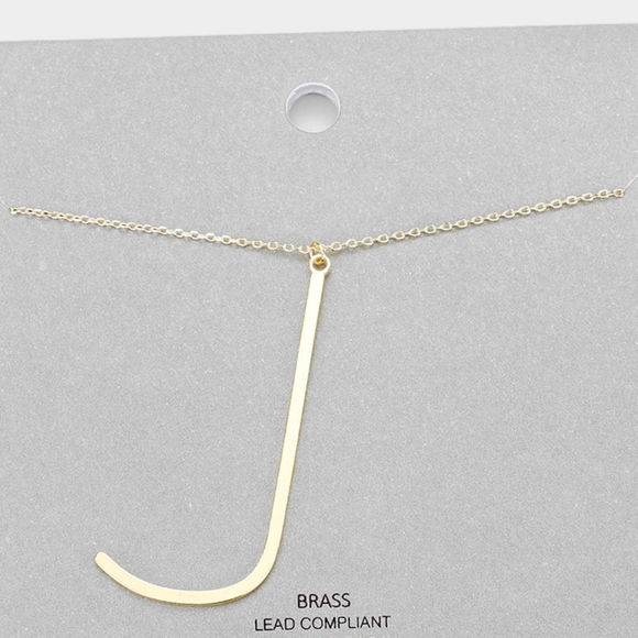 Gold J Modern Monogram Pendant Chain Necklace Initial Charm Cute Casual Simple - Picture 1 of 2